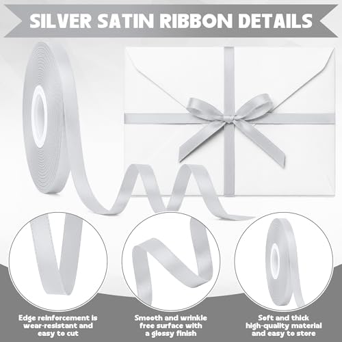3/8In 30Yards Thin Silver Ribbon for Gift Wrapping Christmas Wedding Decor