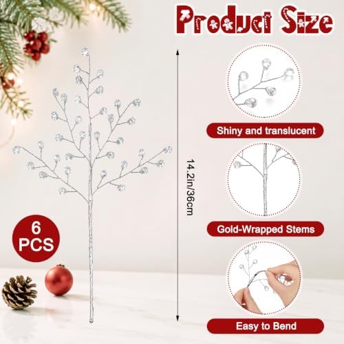 Suncalla 11.8" Crystal Picks for Christmas Tree Branches, Silver, 6 Pcs