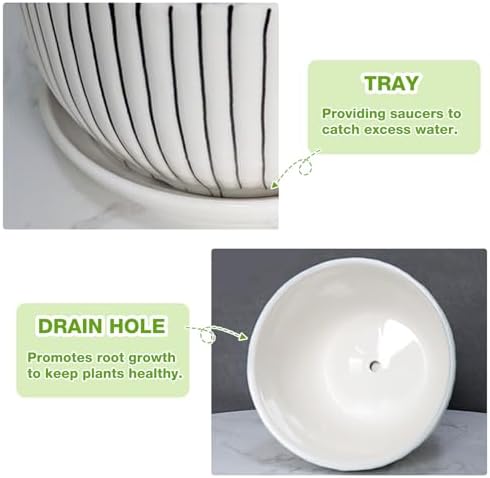 Hlukana Ceramic Plant Pots Set of 3, 6.75/5.6/4.2 inch Planters with Drainage Holes and Saucer, Flower Pot Outdoor Indoor, Modern Decorative Planters for House Plants Garden Planters Succulent Pots