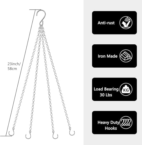 garini 6 Pack, 23 Inch Silver Hanging Baskets Chain, Hanging Chains with Hooks Flower Pot Chain Replacement Plant Hangers for Planters, Bird Feeders and Lanterns
