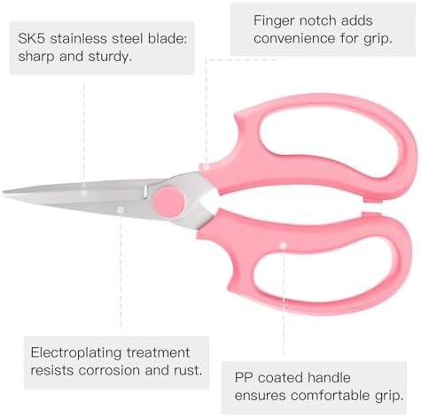 Housolution Flower Scissors, 3PCS Steel Pointed Pruning Shears, Pink