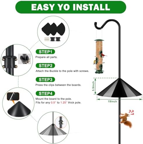 FEED GARDEN 92’’ Bird Feeder Pole Squirrel Proof 1 Pack, Adjustable Tall Shepherds Hooks for Outdoor with 7 Prongs Base, Heavy Duty Shepherd Hook with Baffles, Pole for Bird Feeder, Plant Baskets