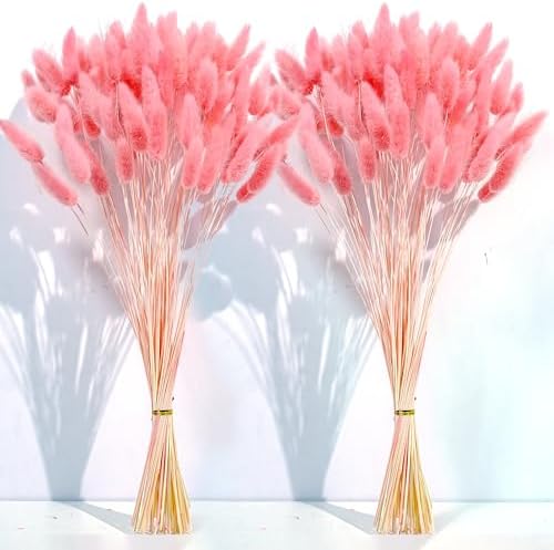 120 PCS Pink Dried Pampas Grass Decor, 17-inch Pompas Floral, Dry Flowers for Decoration, Pampas Grass in Bulk Tall, Pink Bunny Tails Dried Flowers for Boho Wedding Decor