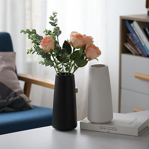 Simple Boho Ceramic Flower Vase for Home Decor (Matte Black,Super Big)