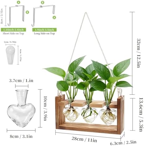 Plant Propagation Station, Heart Test Tube Vases with Hook