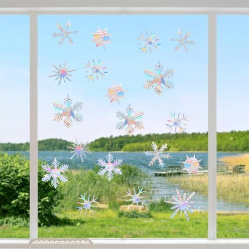 36 PCS Snowflake Window Strike Prevention Decals, Anti-Collision Window Stickers, Window Clings for Birds, Bird Decals to Prevent Birds from Hitting Windows, Glass Door Bird Safety Stickers