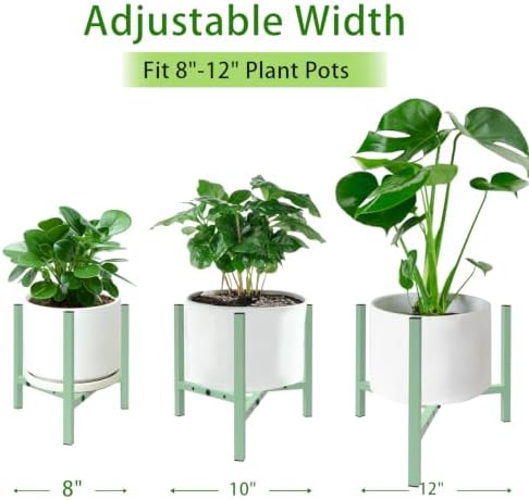 Aripark Plant Stand Indoor Adjustable, Metal Modern Small Plant Stands, Heavy Duty Stable Plant Pot Flower Holder Indoor Outdoor Corner, Fit 8 9 10 11 12 inch Pots, Green (Pot & Plant Not Included)