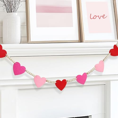 CESOF Valentines Garland Decorations, Hanging Felt Hearts Heart Garland