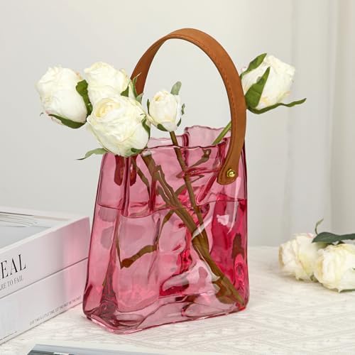 Glass Purse Vase for Flowers Pink Vases for Centerpieces