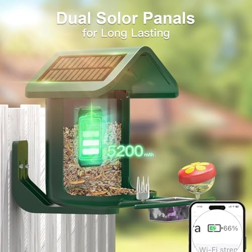 Smart Bird Feeder with Camera Solar Powered, 2K Live Stream for Backyard