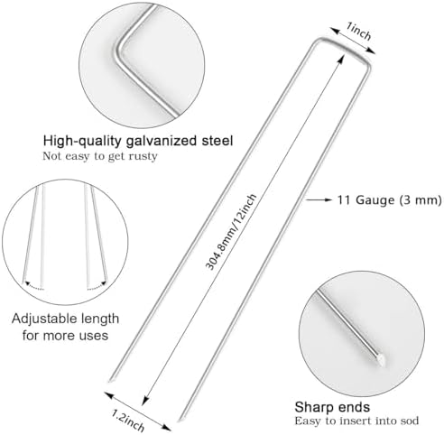FEED GARDEN 12 Inch 100 Pack Galvanized Landscape Staples 11 Gauge Anti-Rust Garden Stakes Landscaping Fabric SOD Pins Yard Stakes for Weed Barrier Fabric