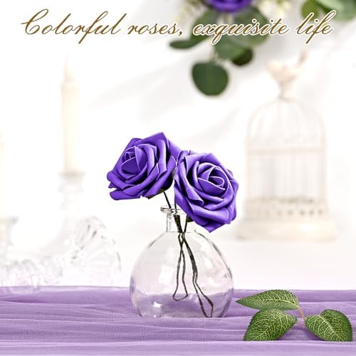 BLEUM CADE 16Pcs Artificial Flowers Fake Foam Roses with Stems for Wedding