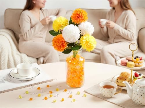YATOJUZI 500PCS Acrylic Vase Filler Gradient Orange Decorations Fake Ice Cubes Crushed Rocks Plastic Diamonds Gems for DIY Party Centerpiece Table Scatter Display 0.5"