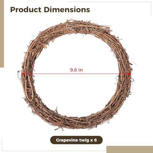 6 Pcs Grapevine Wreath 10 inch - DIY Crafts Natural Grapevine Twig Vines, Vines Garland Wreaths for Wedding House Holiday Door Vase Wall Decor