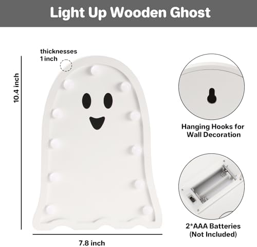 Halloween Decorations-Light Up Wooden Ghost-Handmade Ghost with Light | Halloween Decor Home Kitchen Mantel Tabletop Windowsill