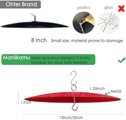 13" Bird Feeder Baffle, Metal Hummingbird Feeder Rain Guard, Shade Cover