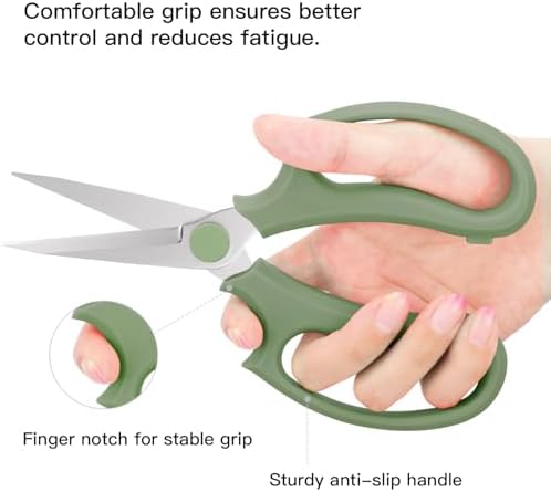 Housolution Flower Scissors, Steel Pointed Pruning Shears, Avocado Green