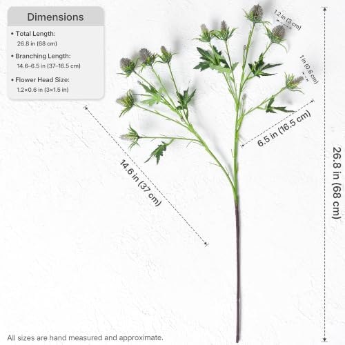 FiveSeasonStuff Artificial Sea Holly Thistle Stems, Smoky Blue Gray, 5 Pack
