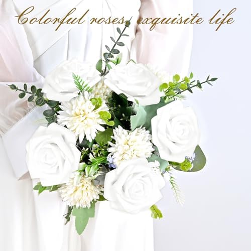 BLEUM CADE 36Pcs Artificial Flowers Fake Foam Roses with Stems for Wedding