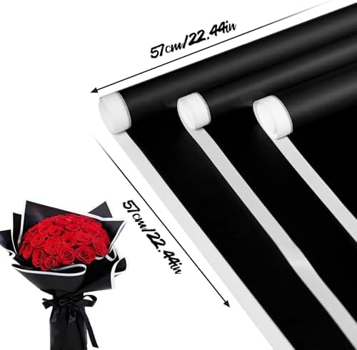 CCIJESW 20 Sheets Flower Bouquet Wrapping Paper Korean Floral Paper Black-3
