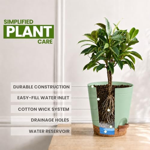 Utopia Home Self Watering Pots for Indoor Plants 6.8"/6.4"/5.9"/5.5"/4.9" Set of 10, Planters for Indoor Plants, Small Multi-Size Flowerpot, Plant Pots with Drainage & Reservoir (Olive Green)