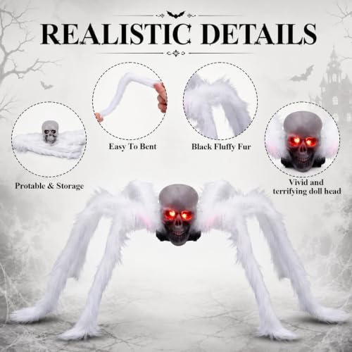 Suzile 3 Pack Halloween Skull Head Spider Light up Creepy Outdoor Decor