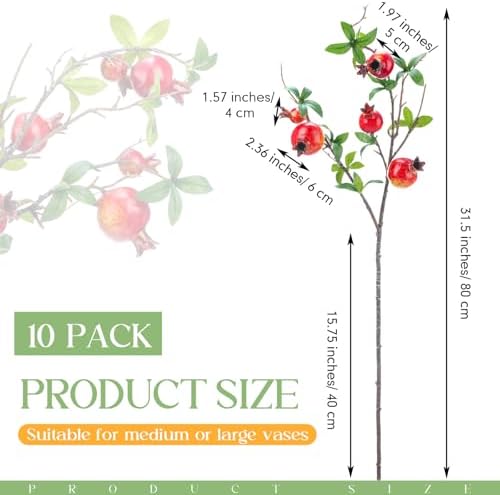 Thiccywoov 10 Pcs 31.5'' Artificial Pomegranate Branches Decor, Red