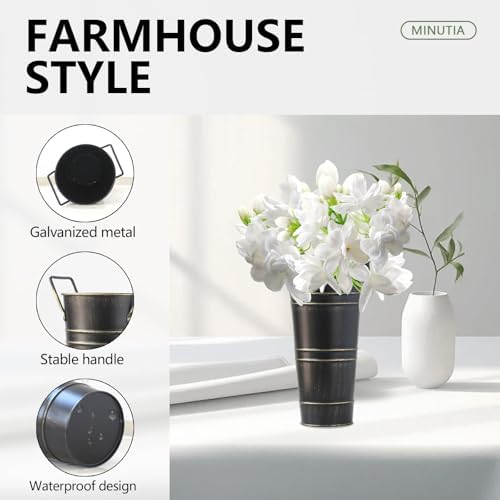 Galvanized Metal Vases 8 Pcs 9 Inch Black Farmhouse French Bucket
