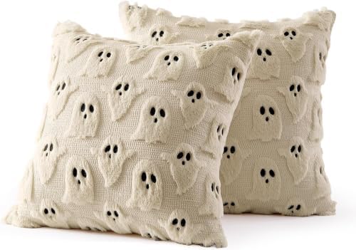 MIULEE Beige Halloween Pillow Covers Cute Ghost Decor Set of 2 20x20