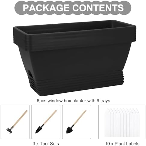 Window Box Planter, 6 Pcs 17" Flower Rectangle Planters Boxes, Dark Gray