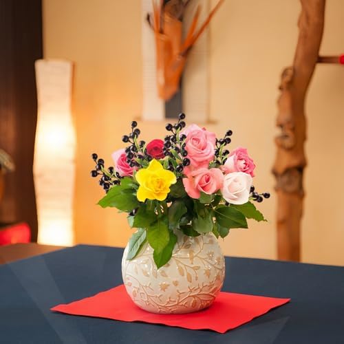 Artificial Berries, 6Pcs Lifelike Dark Red Berry with Stems Fake Christmas Fruit Simulation Flowers Orange Berries for Wedding DIY Bridal Bouquet Home Kitchen Party Decoration