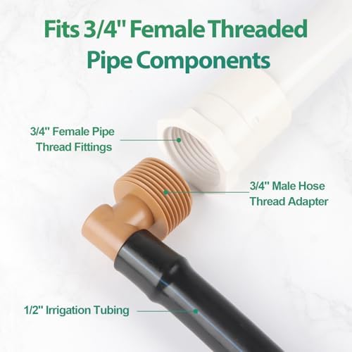 RedChili 1/2 Inch Drip Irrigation Fitting To 3/4 Inch Male Hose Threaded Adapter, 10 Pack PVC To Drip Irrigation Elbow Adapter With 3/4" Male Pipe Thread(MPT) x 1/2" Barbed Connectors