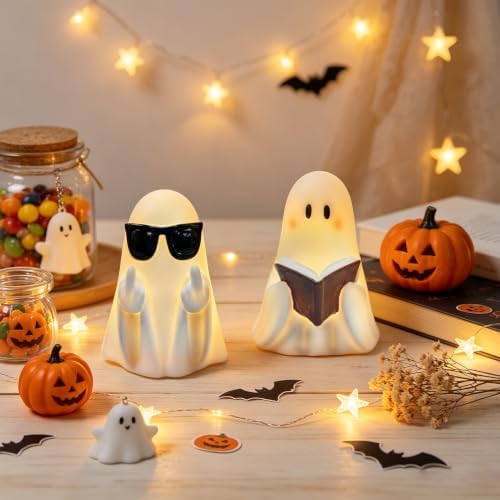 Eldnacele Halloween Ghost Flameless Candles Battery Operated with 6H Timer