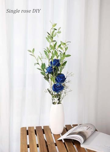 Laelfe 12 pcs Artificial Blue Roses Flowers Long Stem Fake Silk Rose for Home Wendding Decorations (Blue)