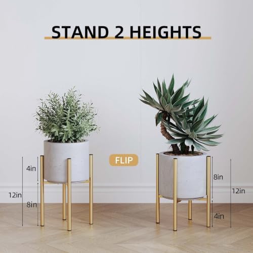 Adjustable Plant Stand Indoor, 2 Heights,Golden with Round Plate