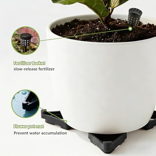Li&Zhao 20pcs Pot Feet with 5pcs Fertilizer Cages, Plant Stand Risers for Indoor Outdoor Planters, Ceramic Pot Feet and Plant Stand Support for Gardening, Durable Pot Feet for Outdoor Planters (Black)
