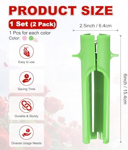 M METERXITY 2-Pack Rose Thorn Stripper Tool, Plastic Metal Rose Stem Leaf Thorn Stripper for Bouquets Pruning Branches/Floral Arrangement, Flower Stripping Tool Remove [Pink, Green]