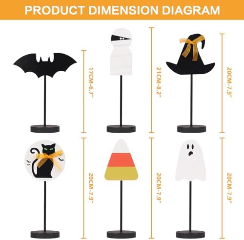6PCS Wooden Halloween Tabletop Decorations for Home Indoor Centerpieces