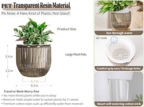 Melphoe Self Watering Pots for Indoor Plants Planter, 8.3 Inch 2 Pack Planters Self Watering Plant Pots for Flower, Houseplants, Succulent, African Violets and Cactus with Drainage