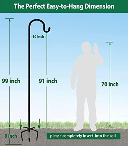 Adjustable Outdoor Shepherd Hook Stand with 5 Prong Base, 108 Inches Tall 3/5 in Thick, Shiny Black (1 Packs)