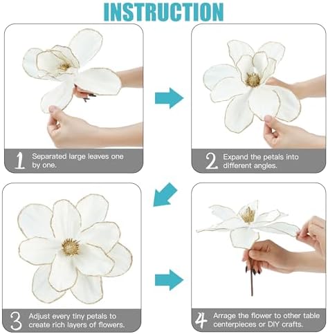Sggvecsy 10Pcs Christmas Glitter Flowers Velvet Magnolia Flower Christmas Tree Ornaments Artificial Poinsettia Floral Picks for Xmas Wedding DIY Crafts Wreath Party Floral Decorations(White)