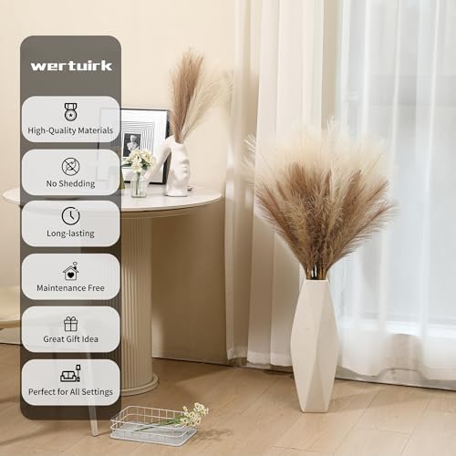Wertuirk 9 Stems Faux Pampas Grass, 38 Inch Long Fluffy Pompous Grass Bulk