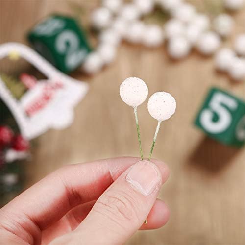 BBTO Artificial Holly Berries, 100 Pieces Mini 10 mm Fake Berries Decor on Wire for Christmas Tree Decorations Flower Wreath DIY Craft Use (Sequined White)