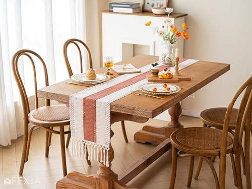 FEXIA Boho Table Runner for Home Decor 12x72 Coral Farmhouse Decorations