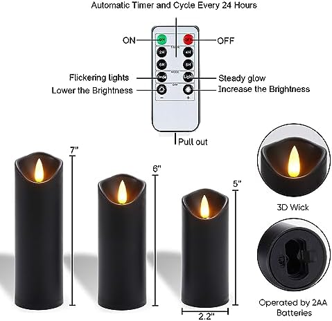 Homemory Black Halloween Flameless LED Pillar Candles, Remote Timer, 9 Pack