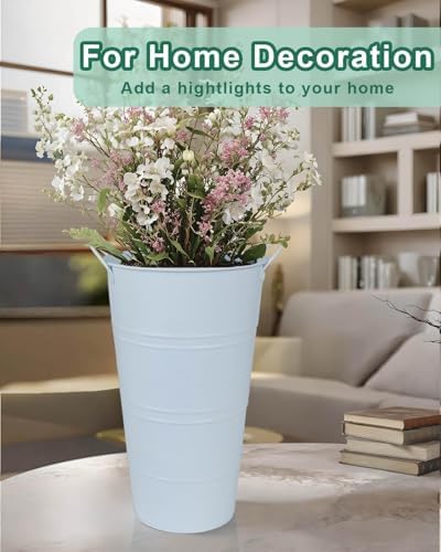 12 Inch Galvanized Metal Vase, 6 Pack Tall Flower Buckets with Handles