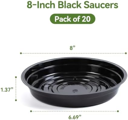 TRUEDAYS 20 Pack 8 Inch Plant Saucers Black Plant Saucers Flower Pot Plastic Drip Trays Excellent for Indoor & Outdoor Plants