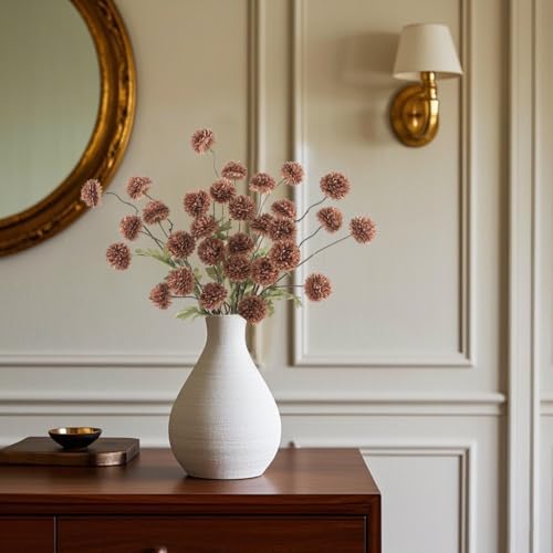 DuHouse 6pcs Faux Silk Pompon Mum Small Chrysanthemum Ball Mocha Brown