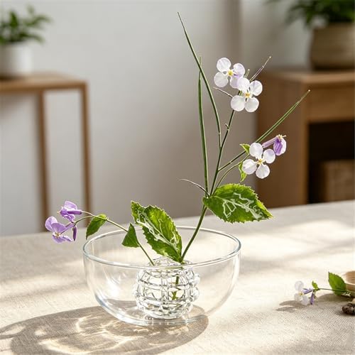 Clear Glass Flower Frog for Vases, Flower Frog Hand Blown, Spiral Wrap Single Stem Glass Vase, Modern Aesthetic Flower Arrangement Holder Art for Home Office