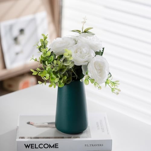 Simple Boho Ceramic Flower Vase for Home Decor (Green,Small)